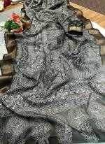 Soft Dola Silk Grey Festival Wear Ajrakh Printed Saree